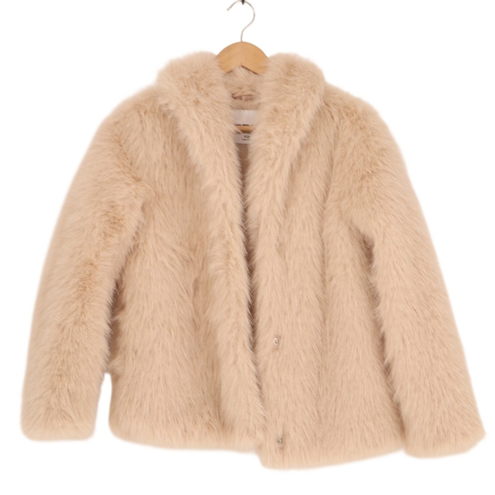 RSQ Faux Fur Jacket Womens Large Beige Lined Shawl Collar Snap Front Winter - Picture 2 of 6
